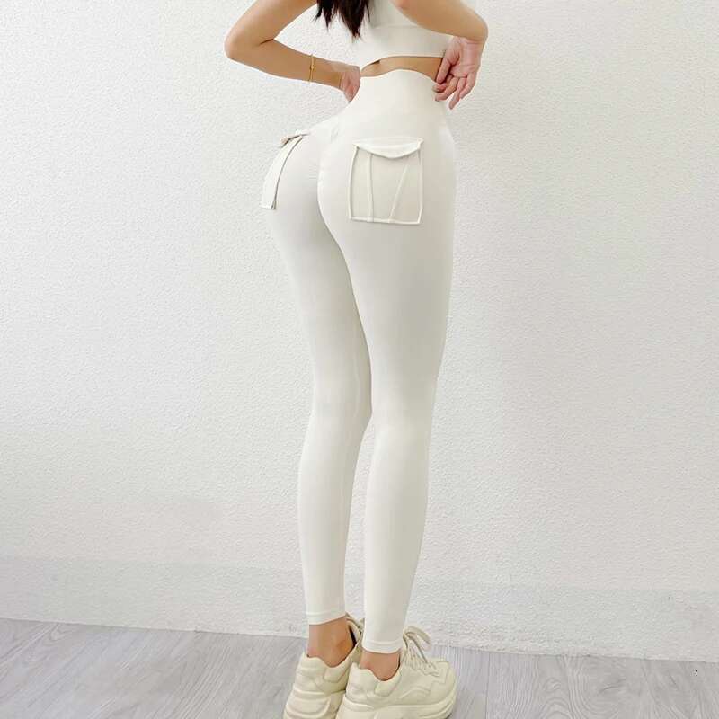 SOISOU Nylon Leggings Sport Yoga Pants Sexy Tight High Waist Elastic Women's Panties Pocket Legging Mujer
