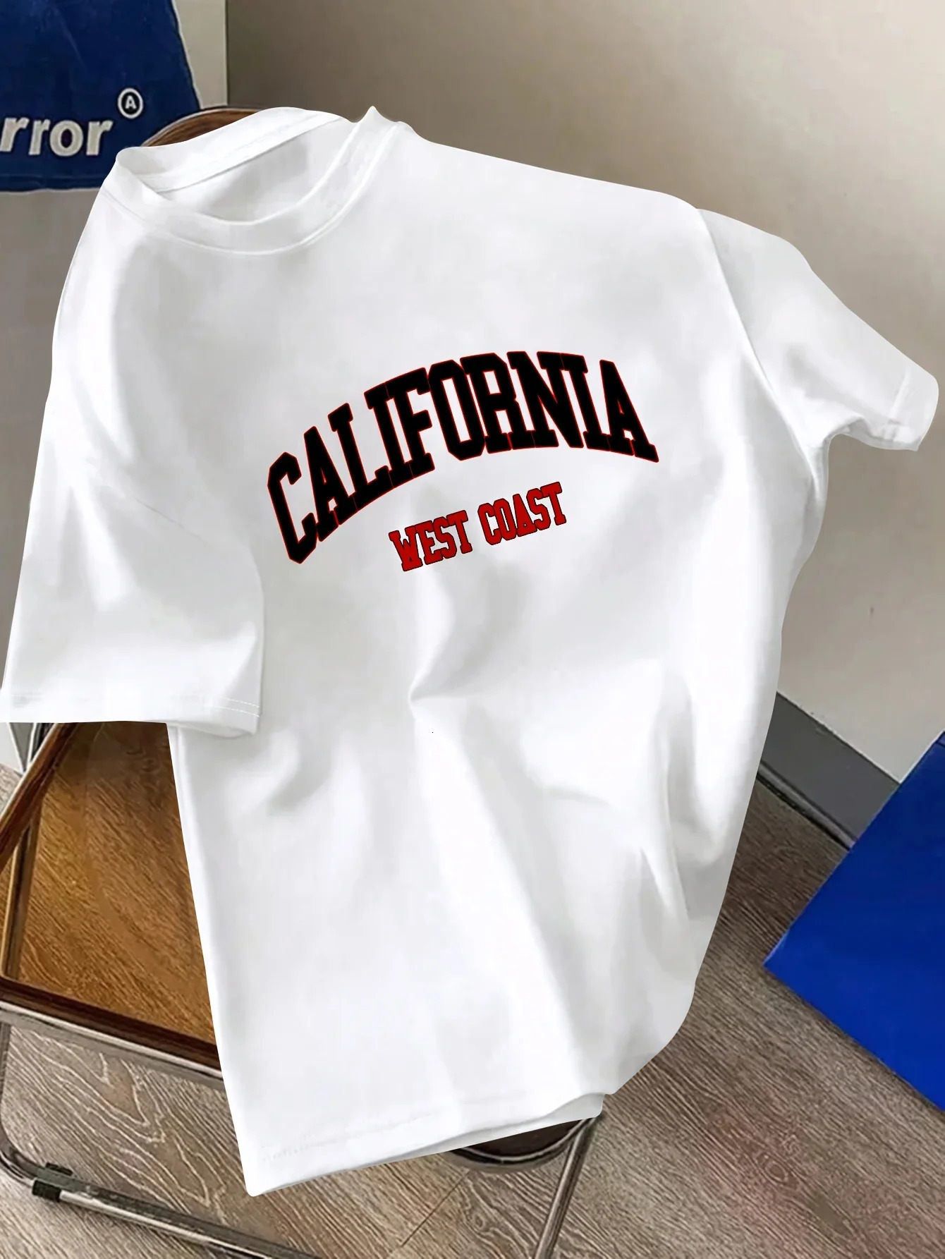 Mens Summer 100% Cotton Fashion California Letter Printed Loose Large Casual Comfortable Round Neck Short Sleeve Tshirt Top 250311