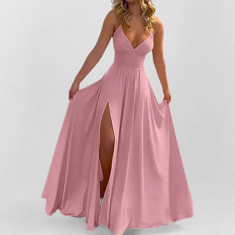 2025 Spring New Women's With Elegant Deep V-Neck Strap Dress Style KLMY