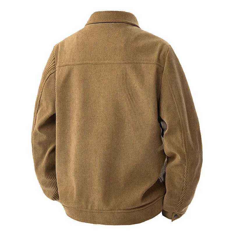 Spring and Autumn mens corduroy lapel jacket 2025 mens new American retro brand loose and handsome multi-pocket cargo jacketT250311