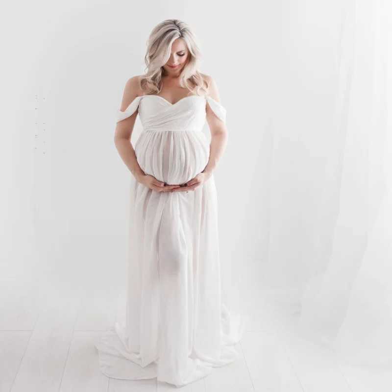 Maternity Dresses for Photo Shoot Off Shoulder Short Sleeve Mesh Sheer Split Long Pregnancy Dress Women Maternity Clothes X250224