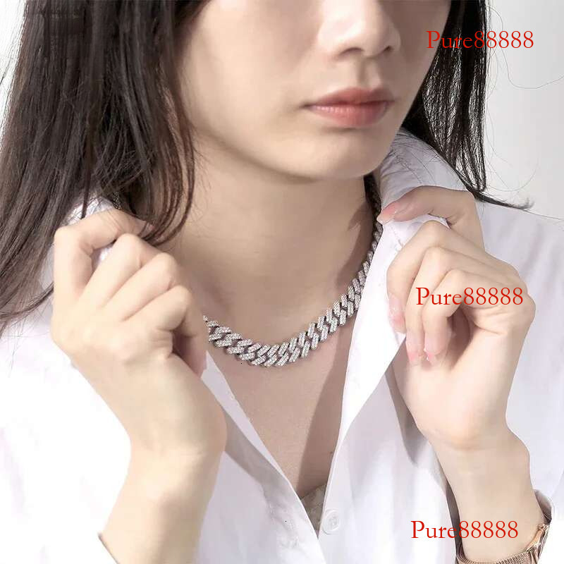12mm Iced Cuban Hiphop Men Jewelry Sterg Sier D VVS Moissanite Miami k Necklace Pass Test