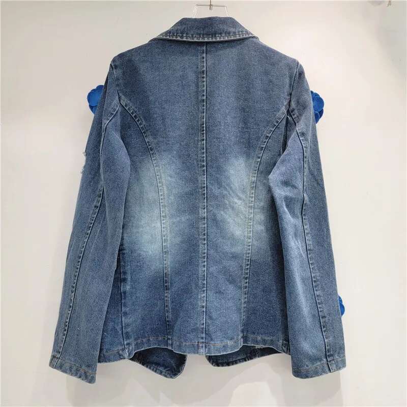 OCEANLOVE 3D Wers Denim Jackets Women Spring Autumn Vintage Loose Jaqueta Feminina Single Breasted Chaquetas Mujer