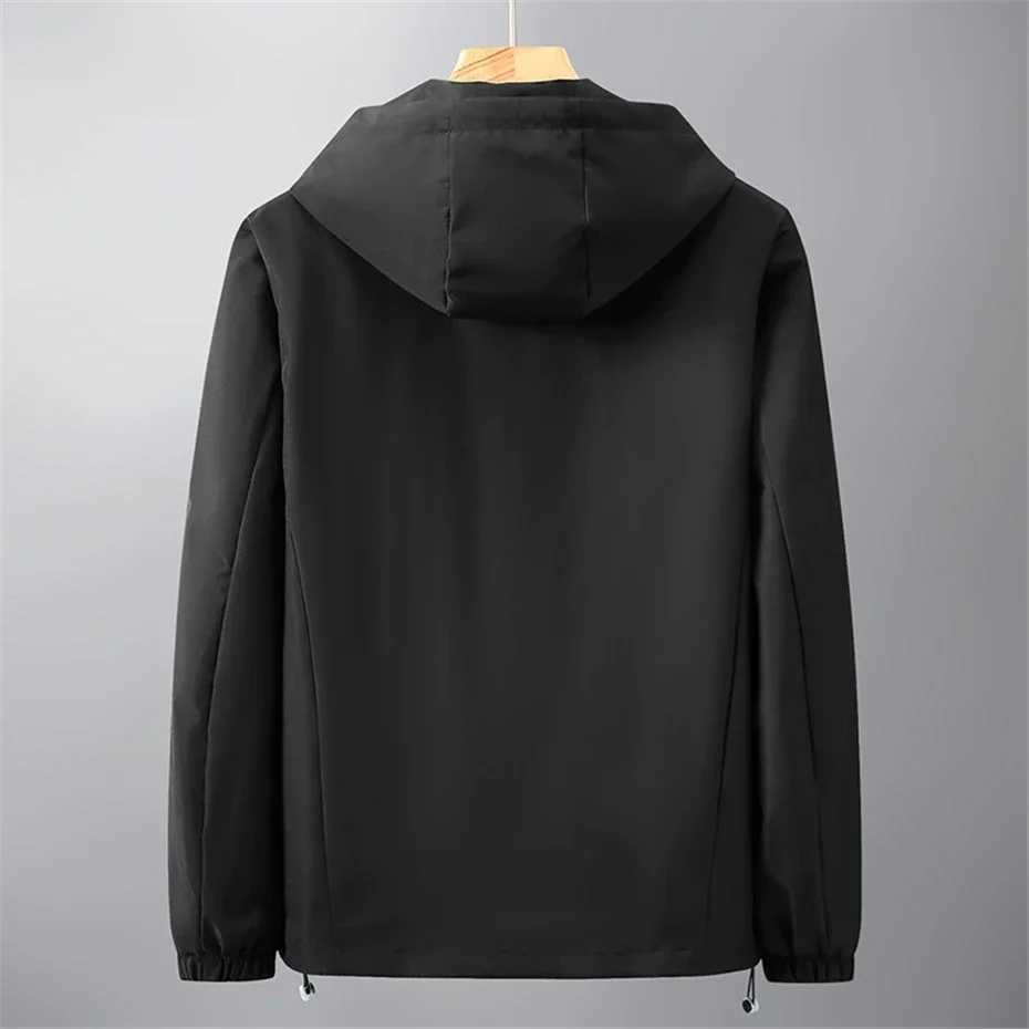 Big Size Mens Windbreaker Black Hooded Zip-up Spring Jacket Men Windproof Waterproof Wind Breaker Male Coat Outerwear 12XL10XLT250311