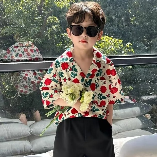 Ddmyshoesvip Hawaiian Flower Boys Summer Brand Top Short Sleeve Shirt Design Sense High End Coat Trendy