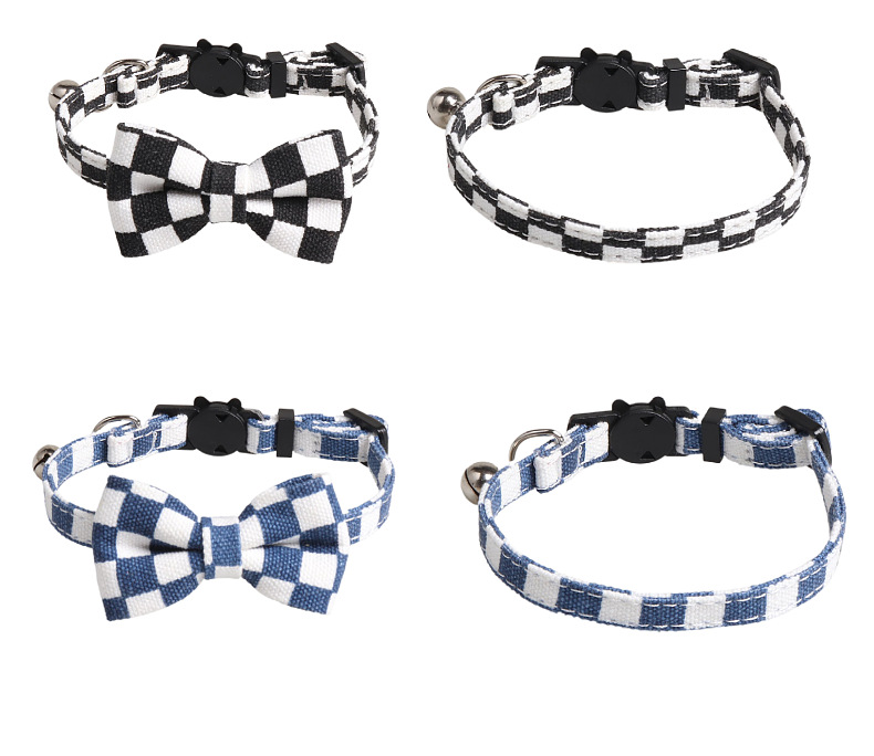 Cat Collar Breakaway Kitten Collar with Bell and Bow Tie Adjustable Classic Chessboard Pattern Plaid Cat Collar Cute Safety Pet Collar for Cats and Sm