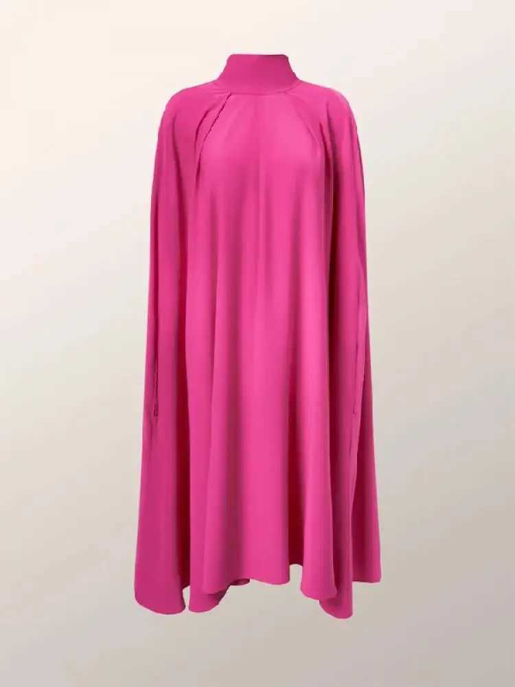 Missuoo Solid Color Elegant Evening Party Dresses for Women 2024 Spring New High Neck Batwing Sleeves Pleated Caped DressT250311