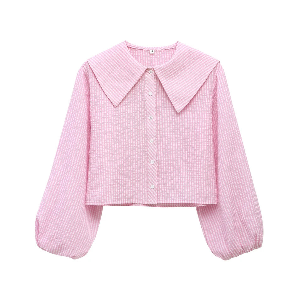 Trafshe plain weave womens Peter Pan collar top long sleeved single chest shirt cute and lovely girl loose 4661038 250311