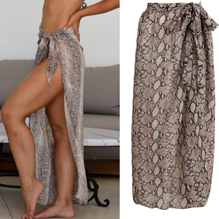 New Sexy Animal Snake Pattern Big Swing Strap Beach Sunscreen Half Body Long Skirt