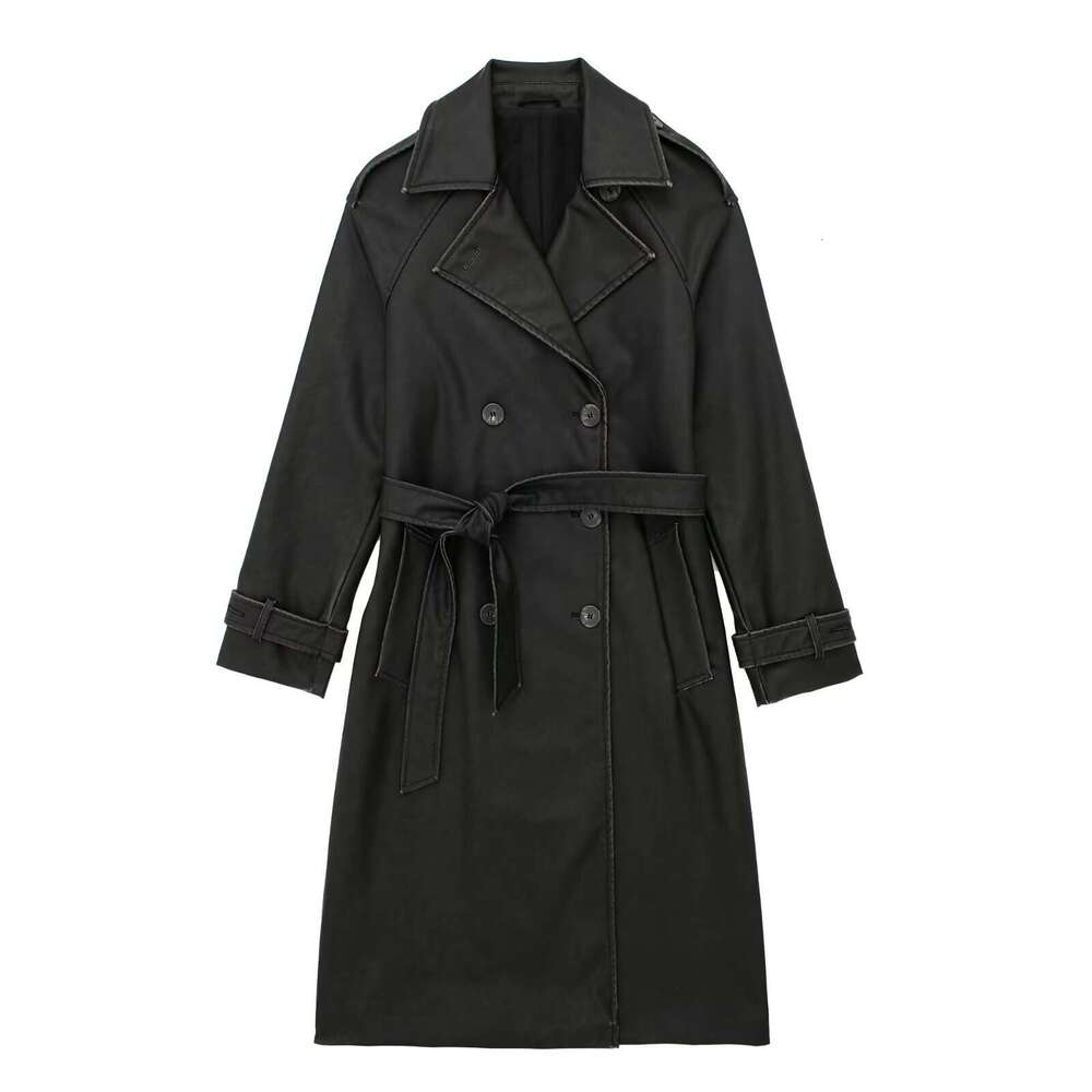 2024 Autumn New American Trendy Fashion Accessories With Waist Collection And Double Row Buckle Leather Windbreaker For Women