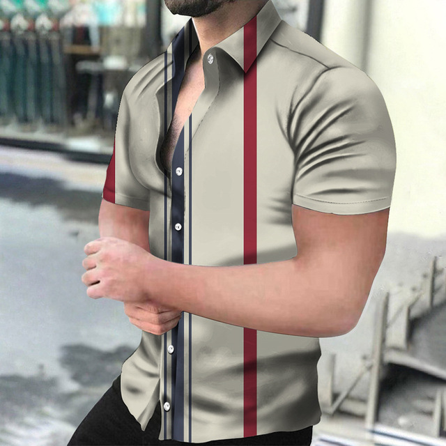 Print Shirt Patchwork Club Party Summer Beach Hawaiian Summer Casual Short Sleeve Shirts Fashion Men Shirt Striped shirt for Men