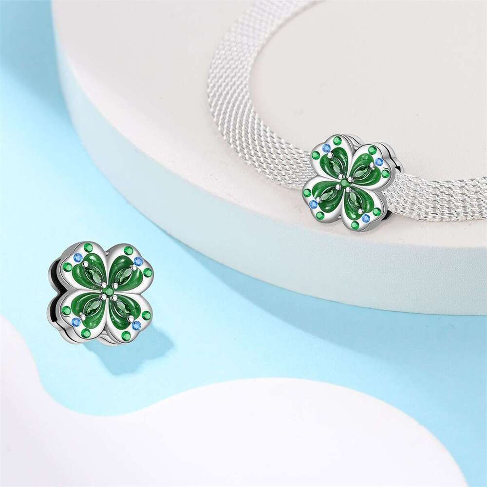 925 Sterling Silver Charm Flat Buckle Four Leaf Clover Eye Sun Hanging Bead DIY Jewelry Accessories Fit silver Snake Bracelet For women jewelry gift