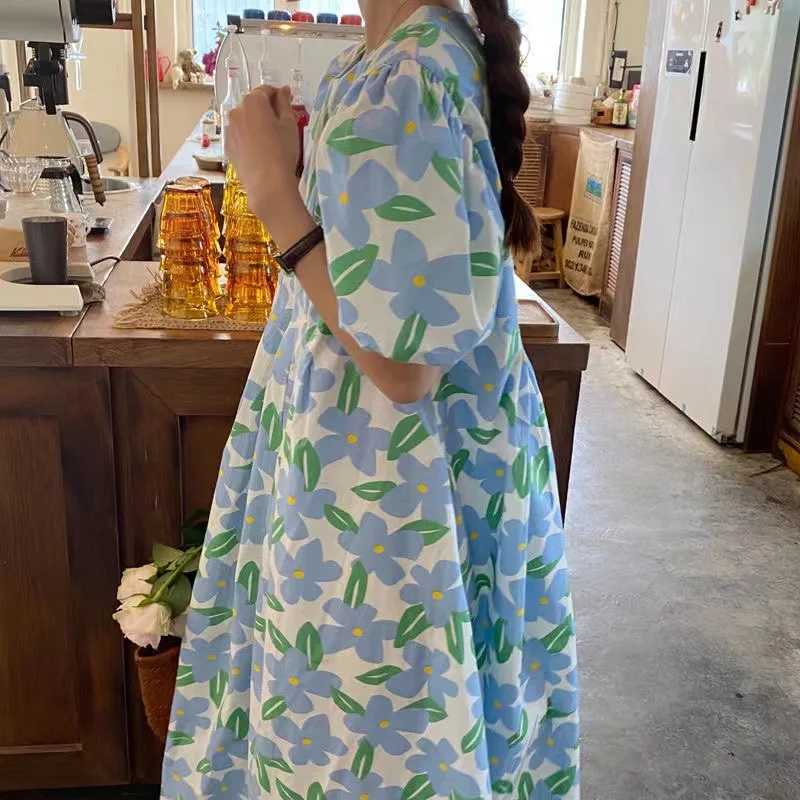 New Small Fresh Maternity Dress Summer Korean Loose Tide Mother French Maternity Printing Doll Printing Doll Dress Summer OutingT250311