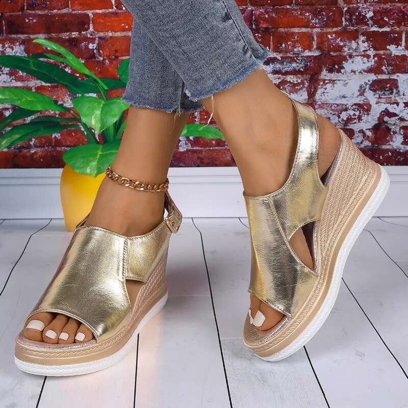 Peep Women Summer Toe Wedge Sandals Back Strap Buckle Platform Sandles Woman Fashion Thick Sole Sandalias Roman Shoes