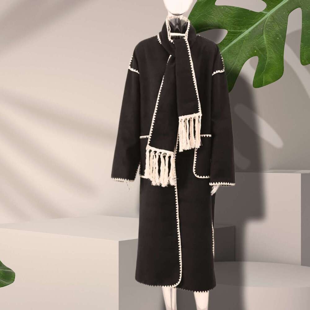 Women's Clothing 2023 Autumn And Winter New Fashion Woolen Scarf Tassel Lace Long Coat