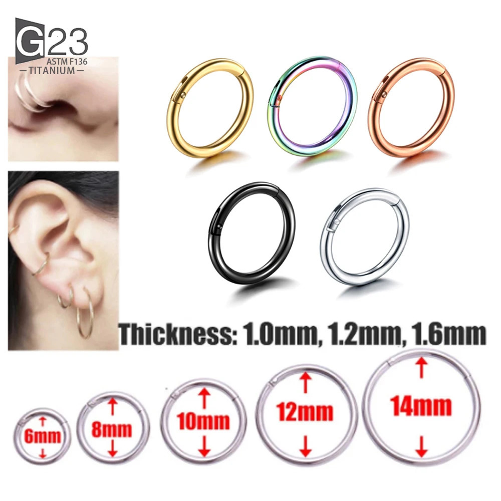 50pcs100Pcs G23 Nose Piercing Hinged Segment Hoop Ring For Women Men Septum Clicker Ear Helix Earring Jewelry 250213