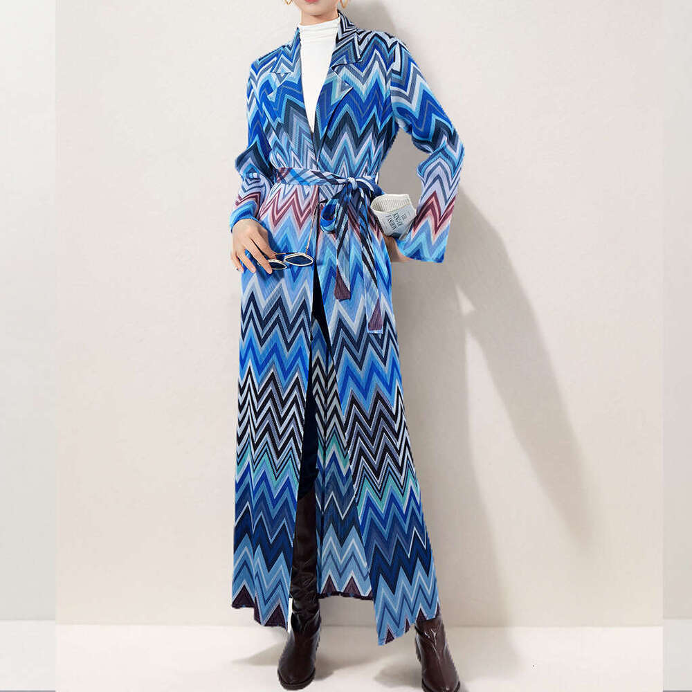 Fashionable Pleated Windbreaker Extended Spring And Autumn Women's Long Robe High-End Coat Jacket