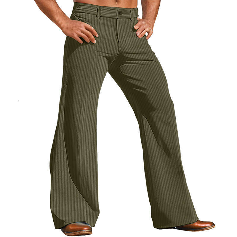 Men's horn outdoor corduroy wide leg plus size fashionable solid color pants 2025 new casual versatile fashion clothing