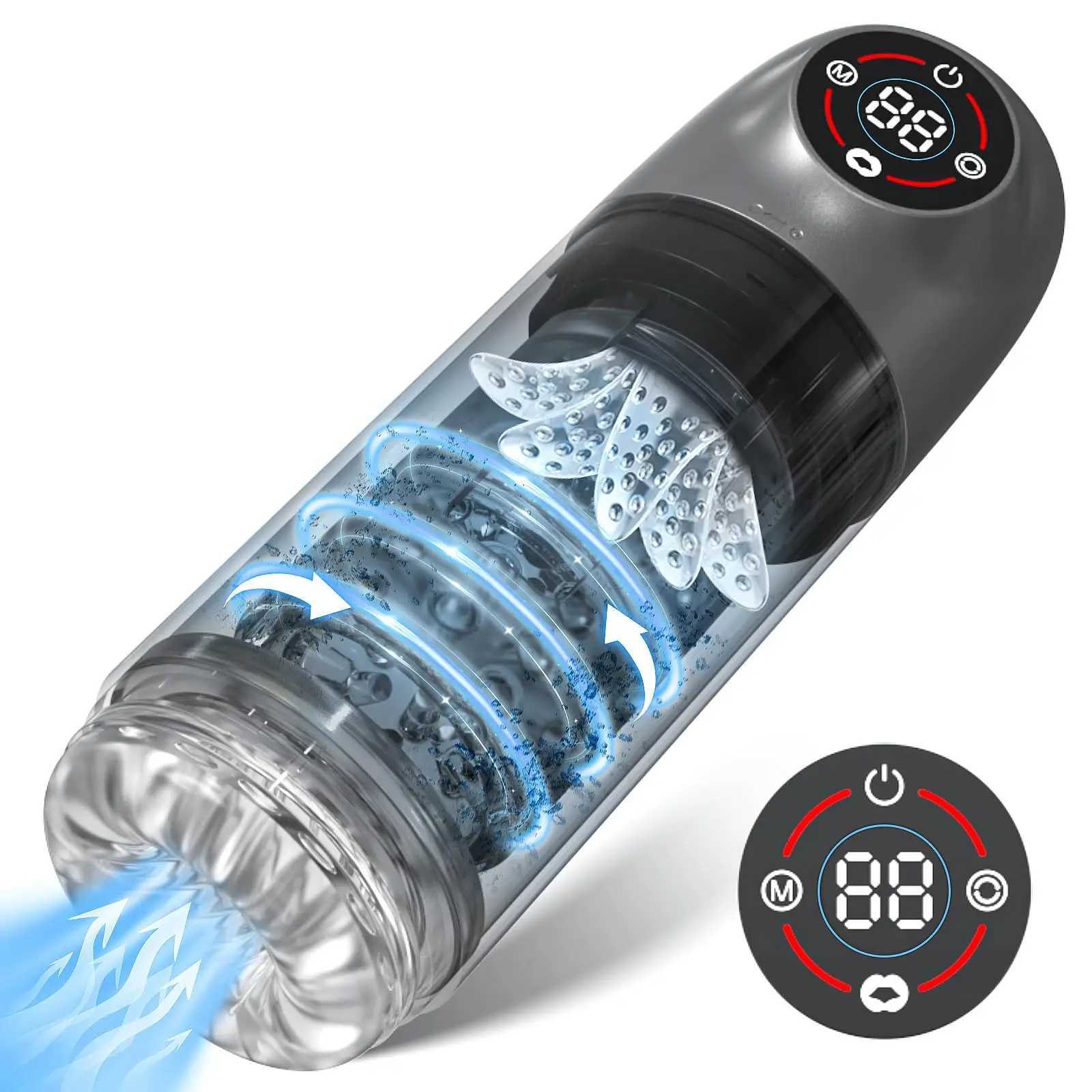 Automatic Male Masturbator with Rotating Vacuum Penis Pump Sucking Lick Vibrator Adult Sex Toys for Men Pocket Pussy LCD Display W250311