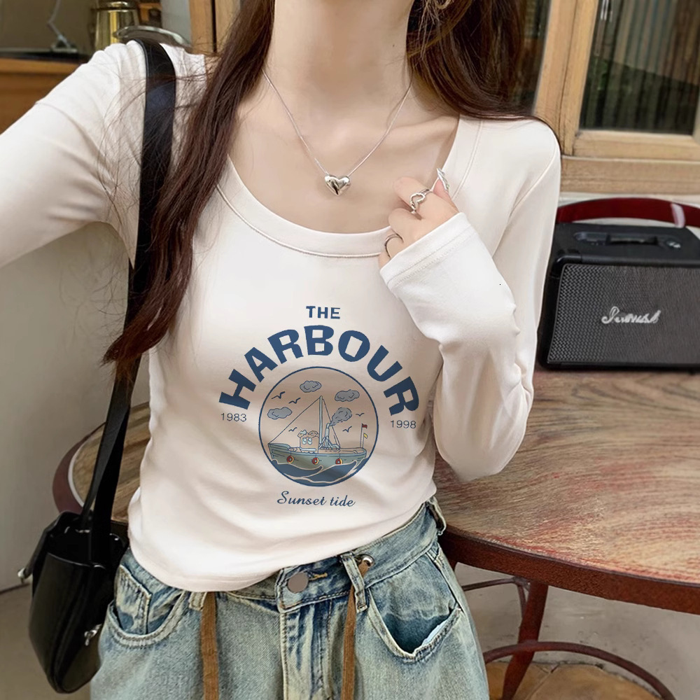 2025 new white designer women's undersole shirt slim fit long sleeved T-shirt top fashionable casual short sleeved shirt1