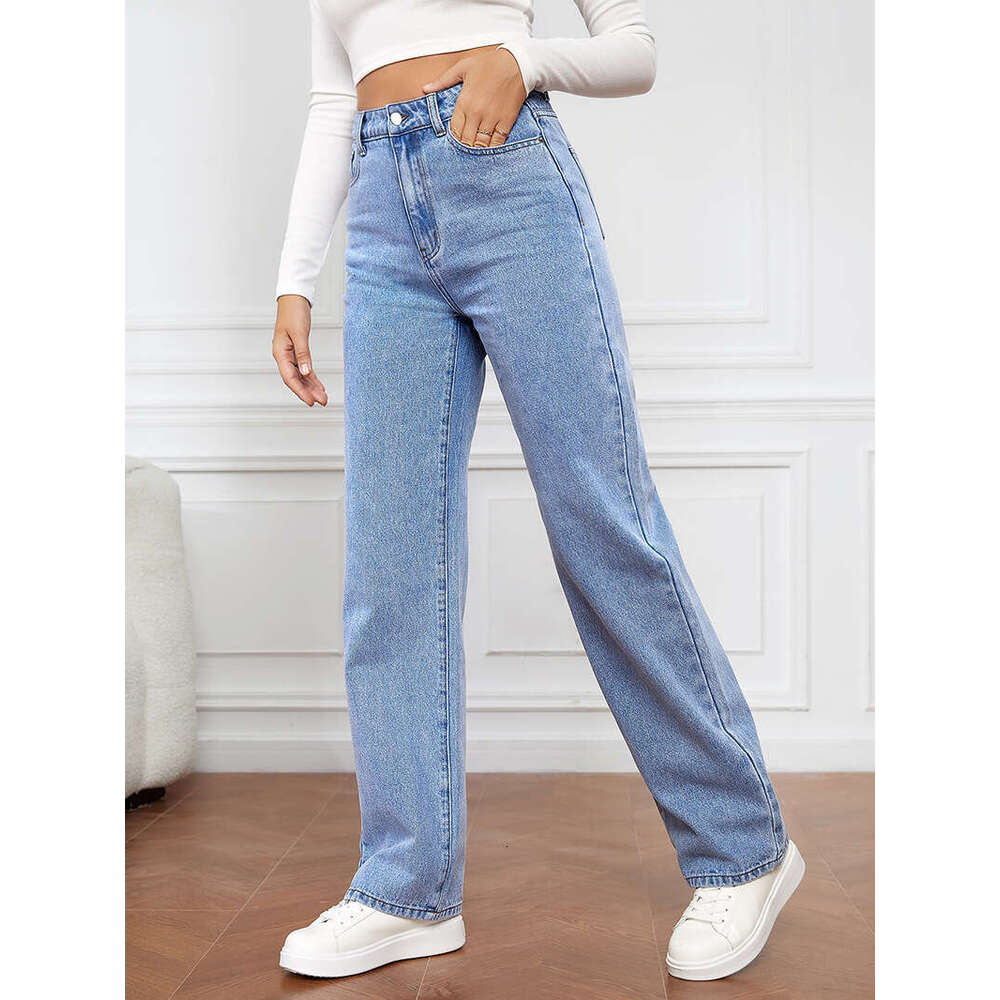 European American popular elastic washed denim fashionable straight leg jeans women's pants 2025 new style chic and elegant clothing
