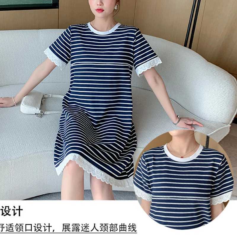 Maternity Summer Striped Nursing Dress Clothes Cotton Long Sleeve Loose Stylish Slimming Dress for Pregnant Women Mom DressT250311
