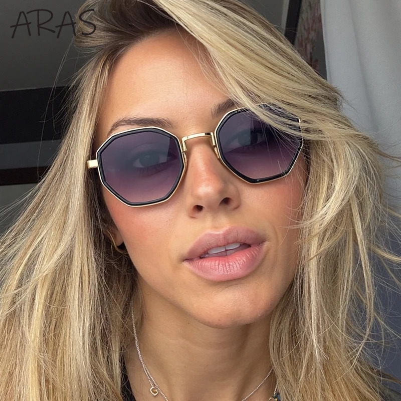 Small frame octagonal square punk sunglasses for women retro metal polygonal sunglasses irregular glasses UV400 250311