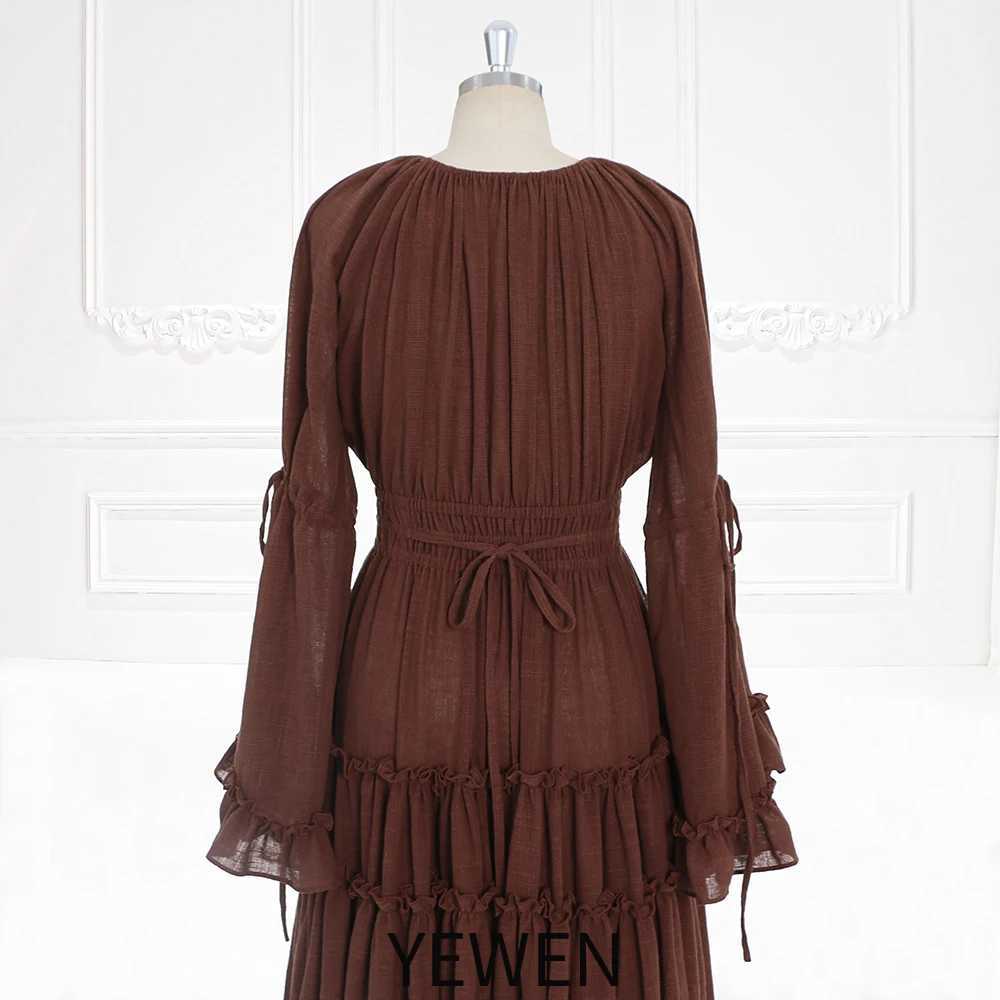 Long Sleeves Cotton Woman Maxi Dresses Side Slit Photo Shoot Dress Maternity gown for photo shoot YEWEN YW231092 X250224