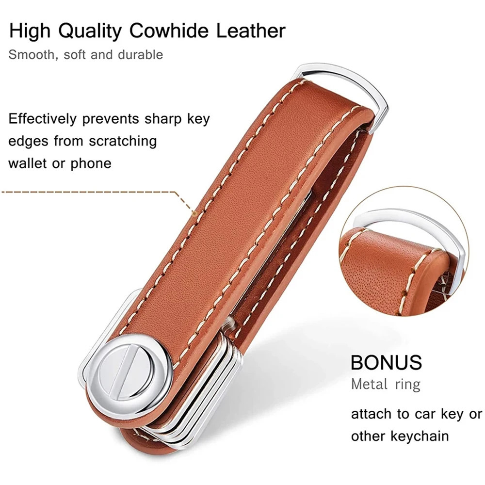 Car Key Pouch Bag Case Wallet Holder Chain Ring Collector Housekeeper Pocket Organizer Smart Leather Keychain 250311