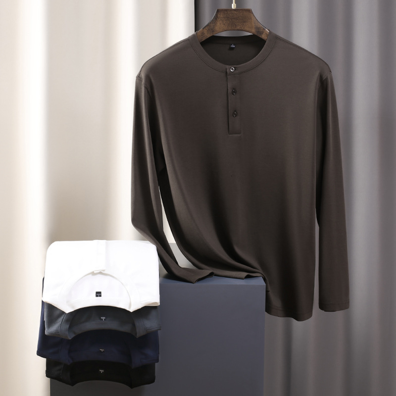 collar long sleeved base shirt men's T-shirt round neck autumn and winter interior casual trendy top solid color new style tracksuit