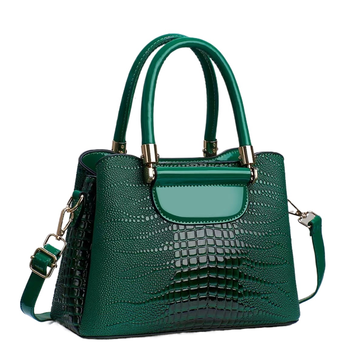 Textured Bright Stone Crocodile Leather Pattern Handbag Women's Shoulder Messenger Bag