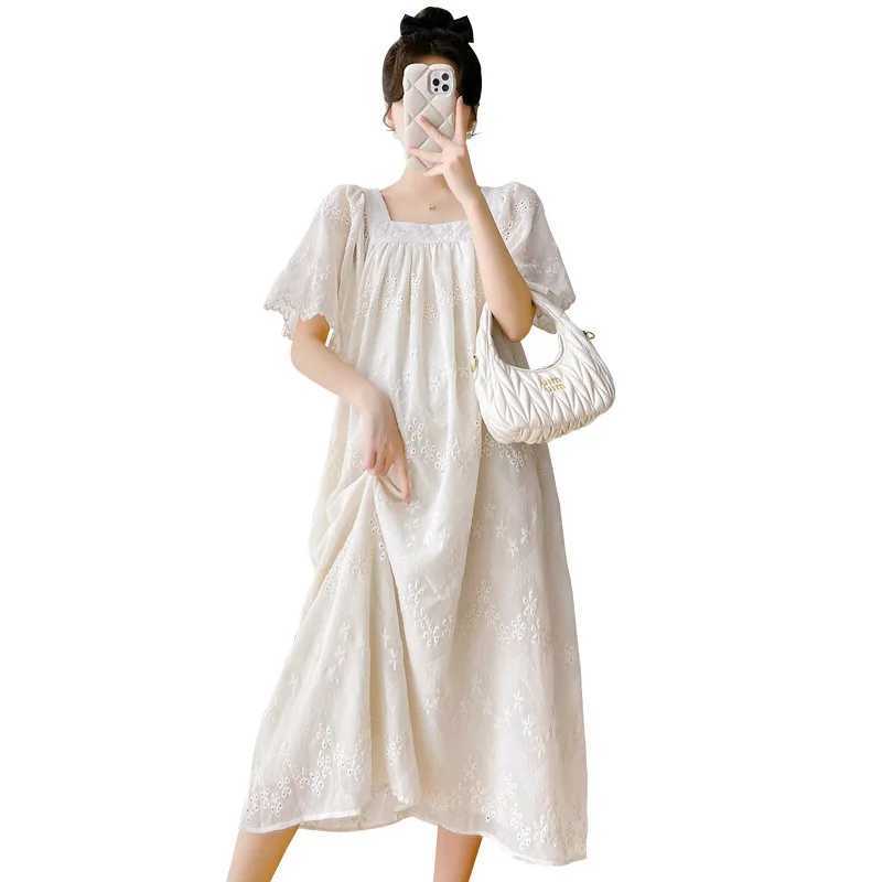Maternity Dresses Summer Clothes for Pregnant Women Fashion Contrast Loose Fitting Mid-length Womens Casual Pregnancy ClothingT250311