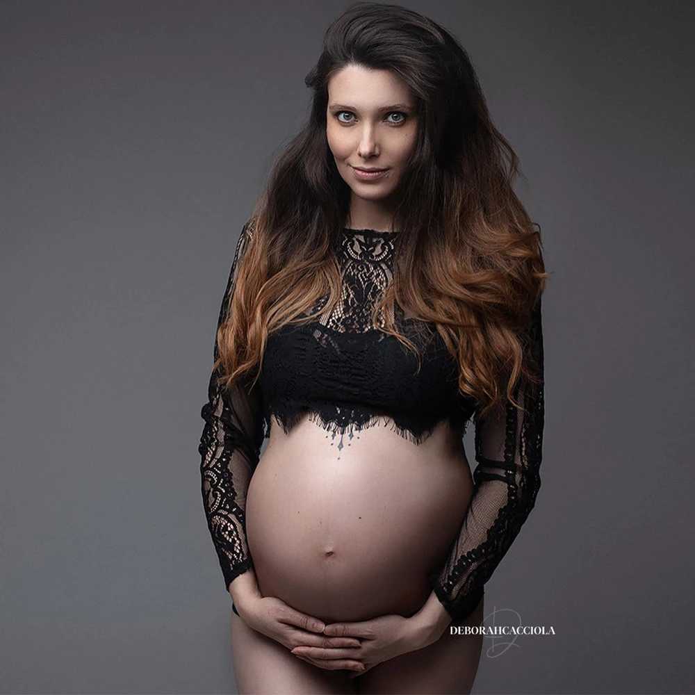 Maternity Dresses Maternity Long Sleeve Zipper Outdoor Perspective Lace Top for Photography Sessions X250224