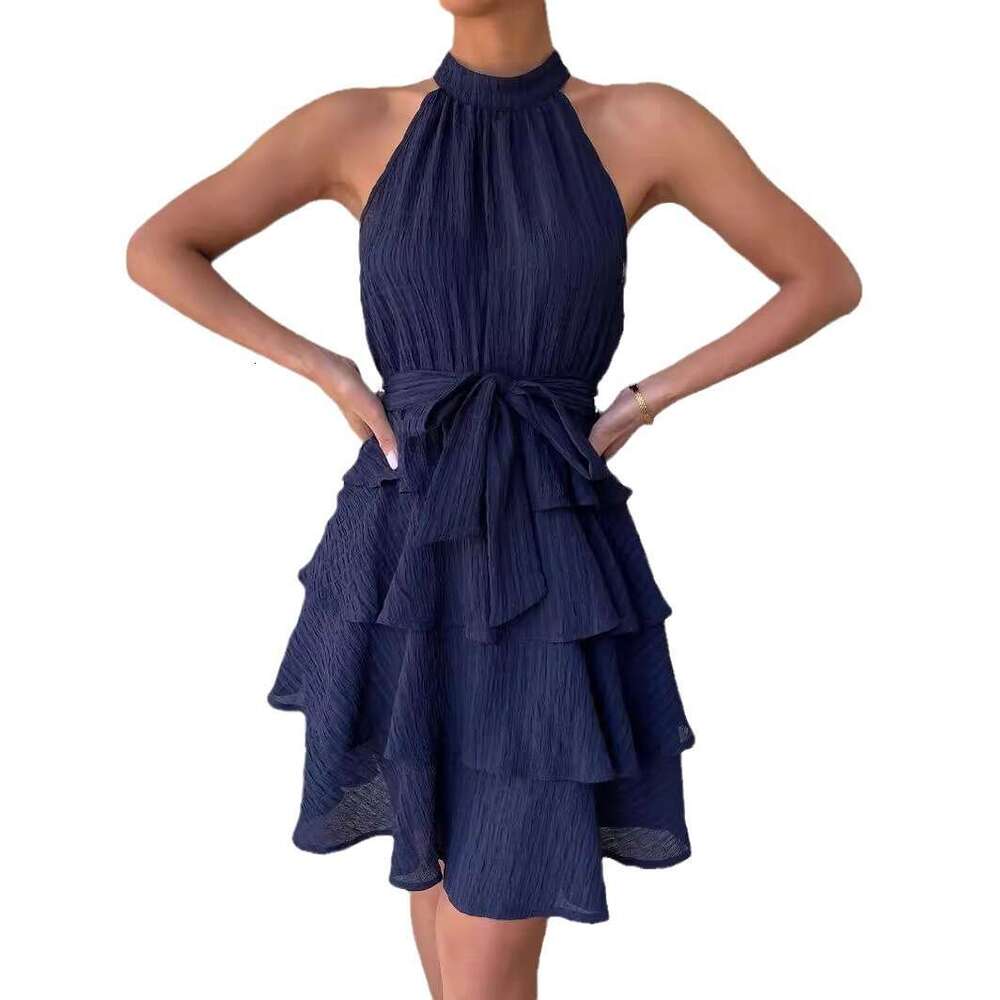 New European American women's patchwork sleeveless ruffle edge dress for spring summer 2025, with a unique and elegant temperament