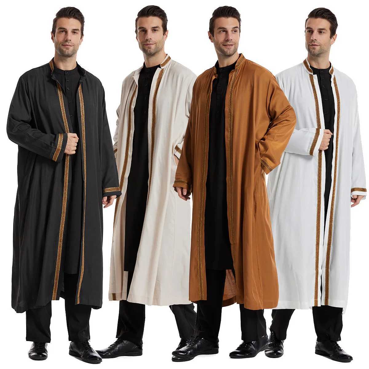 Middle East Mens Dress Traditional Stand Collar Cardigan Dishdasha Kaftan Eid Muslim Islamic Abayas Ramadan Morocco DubaiXJ250310