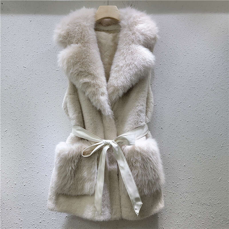 2024 Autumn And Winter New European Vest Women's Mid To Long Style Lapel Strap Pocket Simulation Mink Fur Grass Clip