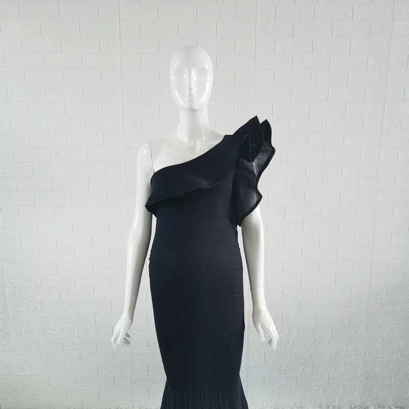 Slope Shoulder Baby Shower Long Dress Strertchy Sleeveless Fashion Maternity Maxi Dresses For Photoshoot X250224