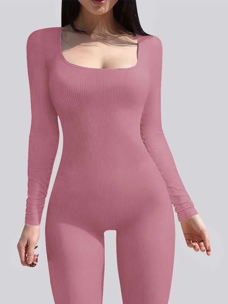 Threaded Fabric High Quality Women Jumpsuits Sleeve Shapewear Hip Lift Yoga Exercise One Piece Jumpsuit With Long Pants