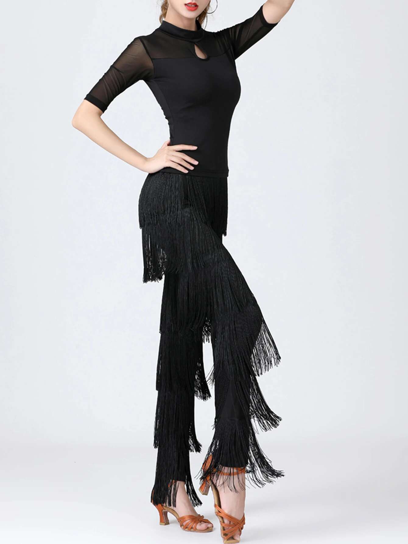 2024 Sexy New In Women Fringed Multi-Layer Solid Color Dance Trousers Tassels Party Pants Female Clothes Plus Size