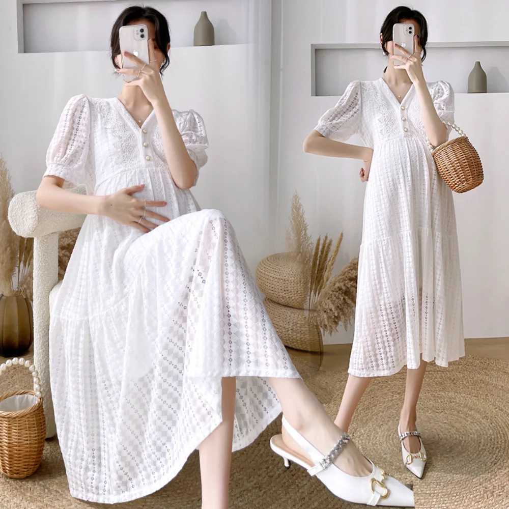 Maternity Dresses Lace Pregnant Women Clothes short sleeve pregnancy photoshoot dress korean fashion vestidos de fotografiaT250311