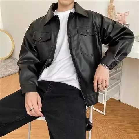 2023 New Motorcycle Leather Jacket Mens Spring Autumn Korean Trendy Versatile Loose Fit Stylish PU Leather JacketT250311