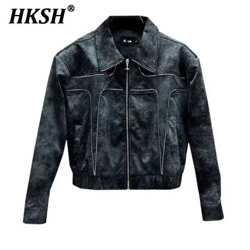 HKSH Tie Dye Gradient PU Leather Jacket Mens Tide Autumn New Safari Style High Street Motorcycle Chic Fashion Short Coat HK2997T250311