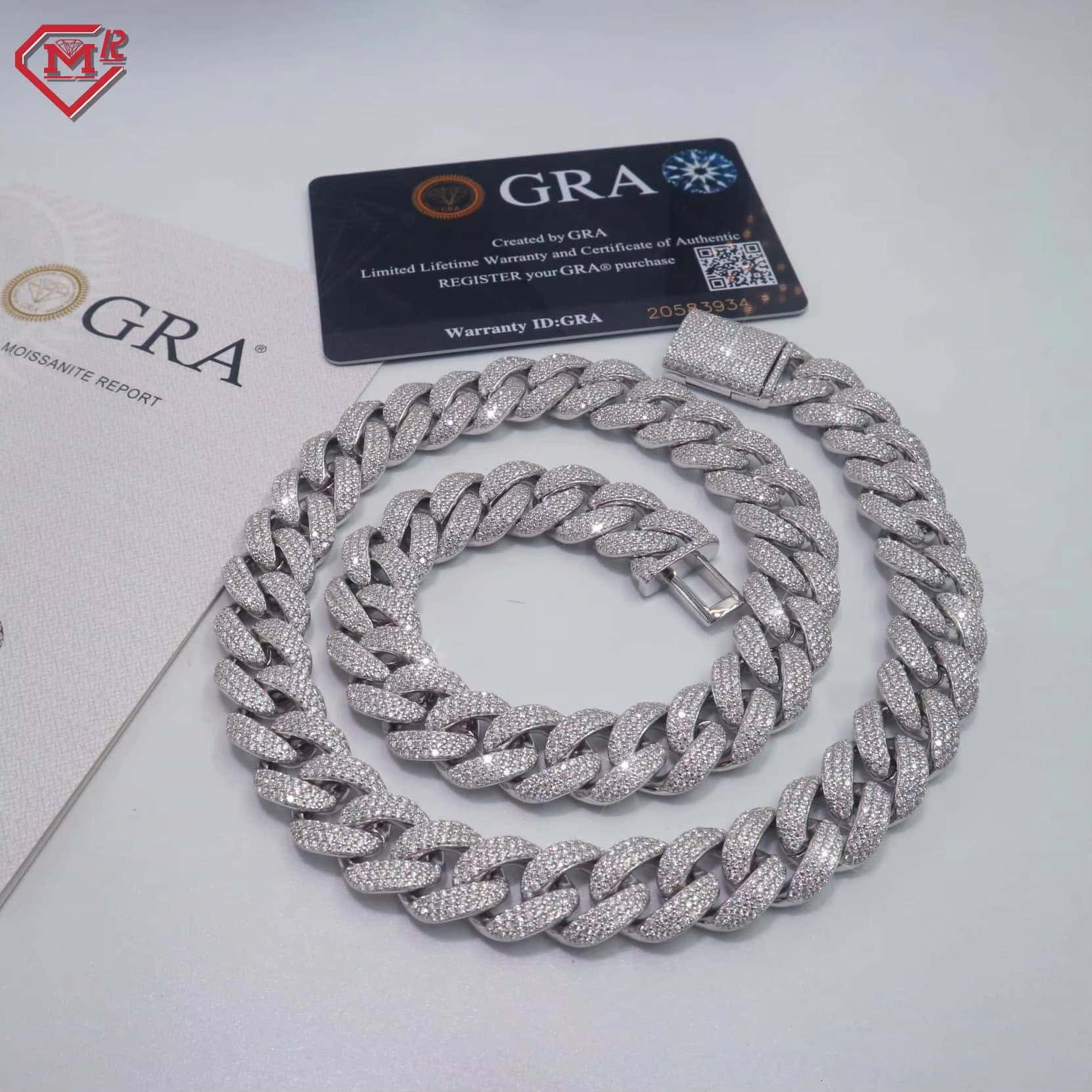 Hiphop 12mm Cuban Link Chain Iced Out Curb Miami 925 Silver Borderless VVS Moissanite Cuban Chain