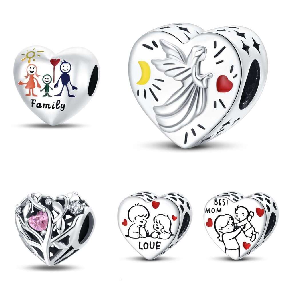 Hot Selling new 925 Sterling Silver heart charms accessories gratitude love blessings LOVE family string jewelry beads for women jewelry gift