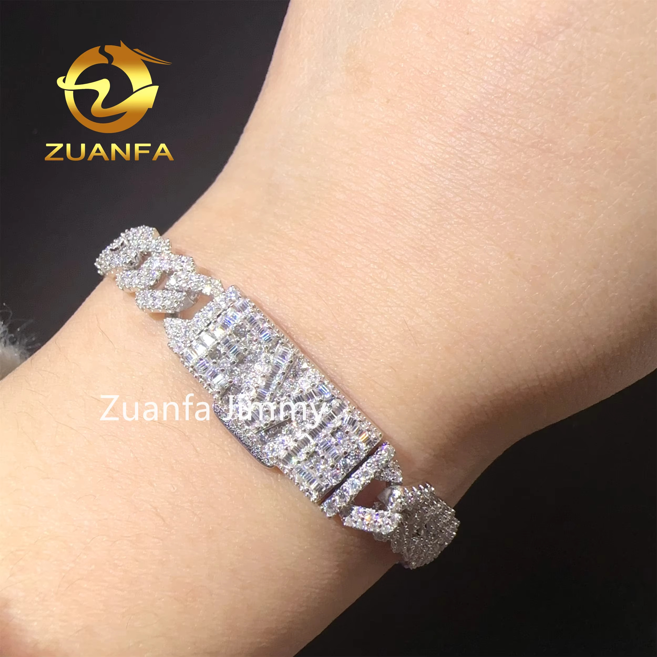 Popular Custom Name Lock 8mm Hip Hop Iced Jewelry 925 Sterling Silver Prong Setting VVS1 Moissanite Diamond Cuban Link Bracelet