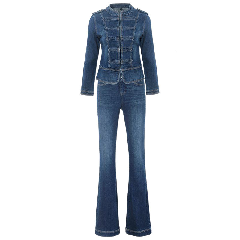2025 Spring and Autumn denim suit womens short denim jacket paired with jeans fashion two-piece set Korean version denim shirt 201109