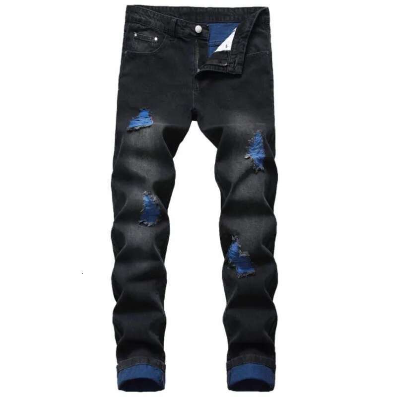 2025 Fashion Original Designer High-quality Men s Wavy Slim Fit Black Blue Denim Pants Men's Jeans Worn out Street Hip hop Casual Pants
