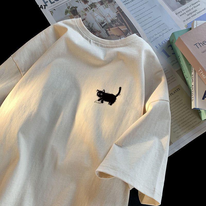 2025 new summer pure cotton short sleeved designer men's loose casual trend versatile niche five quarter sleeved women's T-shirt2