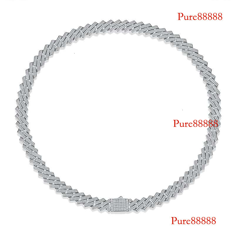 NeeTim 14mm Full Moissanite Cuban Necklaces for Men Women Sterg Sier with White Gold Plated Neck Chain Hip Hop Jewelry