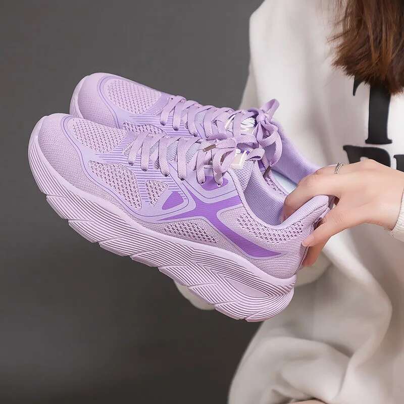 2025 New Model 2025 New Model Women Mesh Orange Breathable Sneakers Platform Sole Ladies Thick Bottom Spring Summer Lightweight Sports Shoes